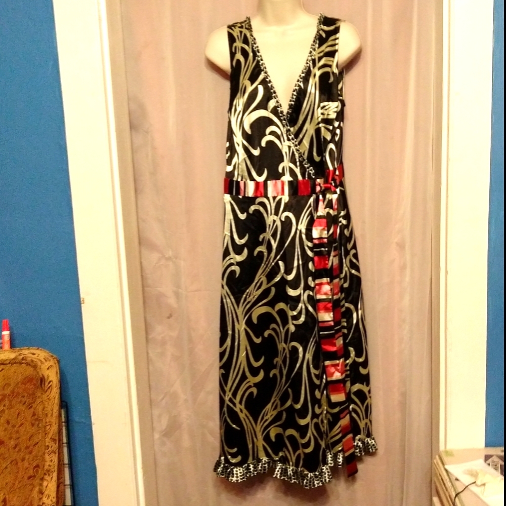 Sleeveless Wrap Dress Satiny Polyester/Spandex